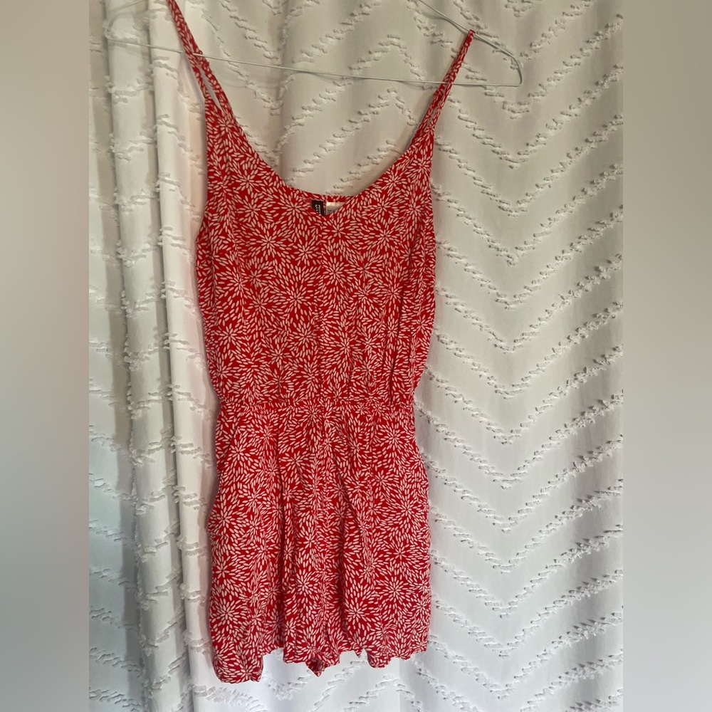 Red with White Floral Strappy Romper
